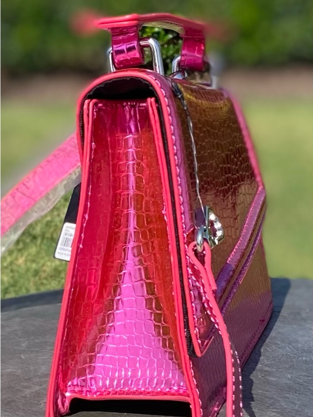 Forever 21 Hot Pink Croc-Embossed Top-Handle Crossbody Bag - Picture 2 of 5